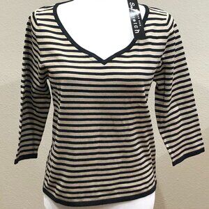 AUGUST SILK Silk Blend Striped Pullover Top Shirt Sweater Tan Black Size M